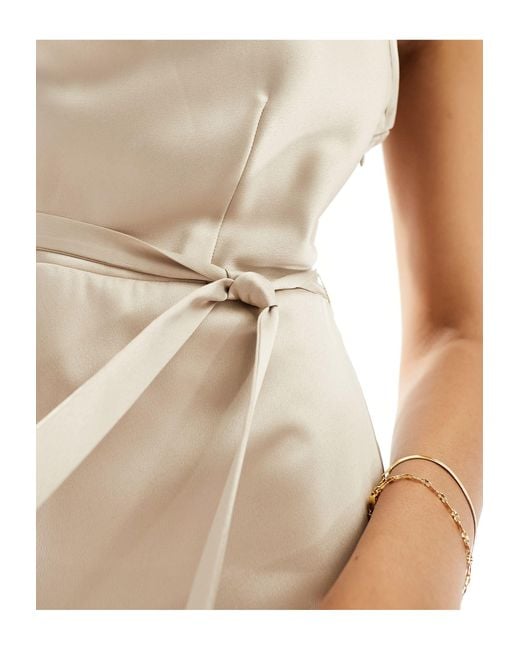 Vila White Bridesmaid Cowl Neck Cami Dress With Tie Belt And Front Split