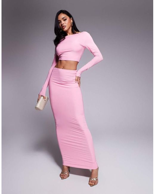 Top Ceñido De Manga Larga Con Espalda Escotada Exclusivo De (Parte De Un Conjunto) Kaiia de color Pink