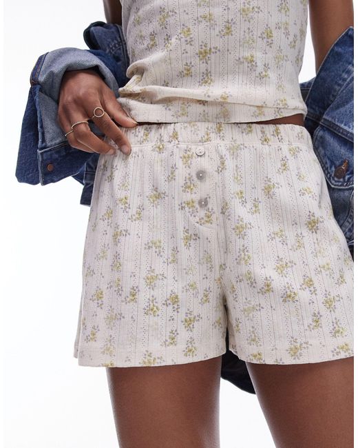 TOPSHOP Blue Co Ord Ditsy Floral Pointelle Boxy Short