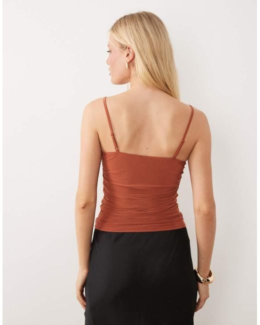 ASOS Red Lace Trim Cami With Ruched Waist