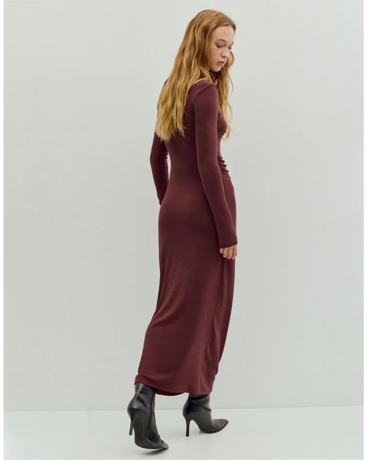 Pull&Bear Red Gathe Midi Dress