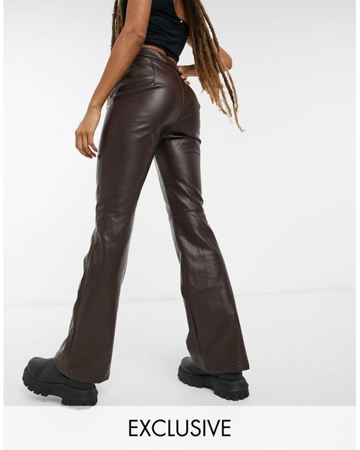 Collusion Brown Faux Leather 90's Fit Flared Trousers