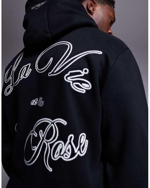 Sixth June Black French Motif Back Print Hoodie for men