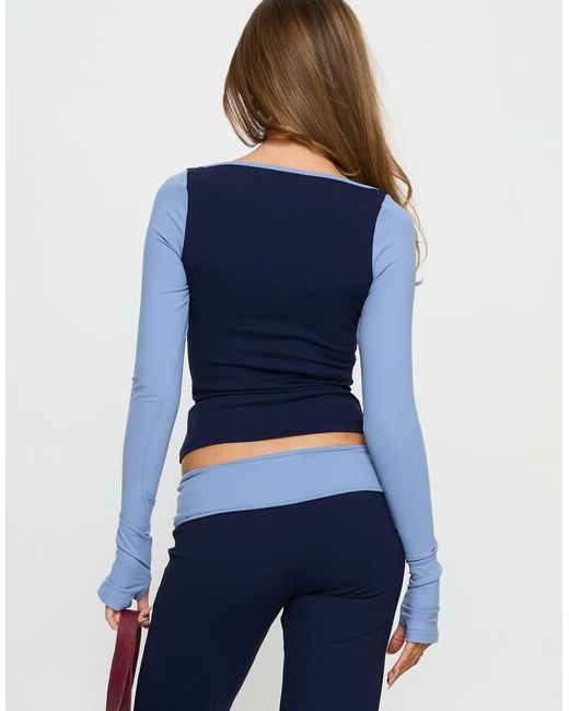 Princess Polly Blue Kobee Button Up Contrast Trim Long Sleeve Top