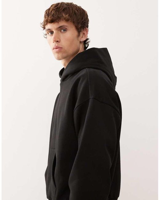 Weekday Black Heavyweight Jersey Oversized Boxy Fit Hoodie for men