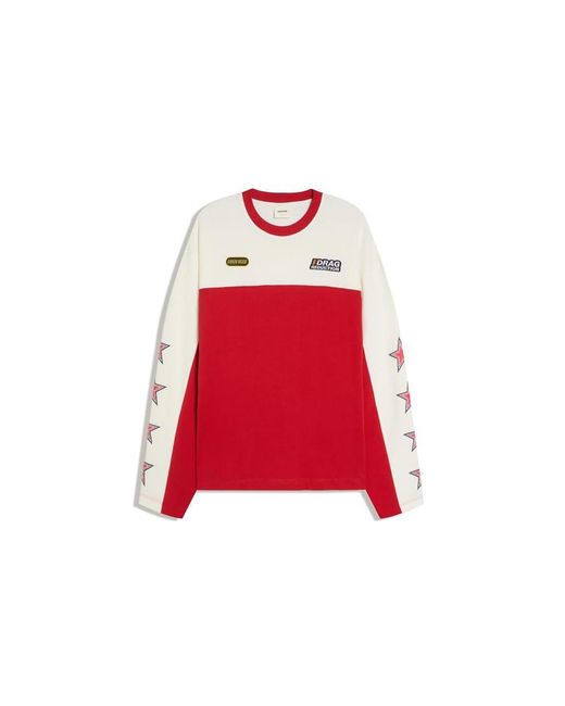Bershka Red Waffle Racing Long Sleeve T-Shirt for men