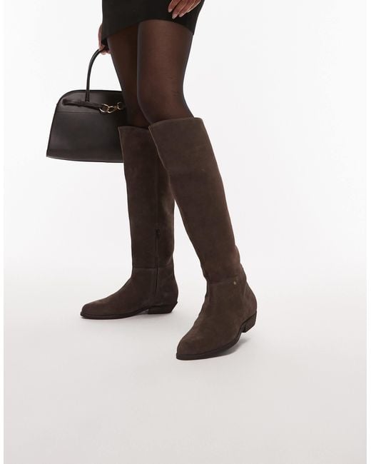 Bottes cavalières hauteur genou en daim - grain Bronx en coloris Brown