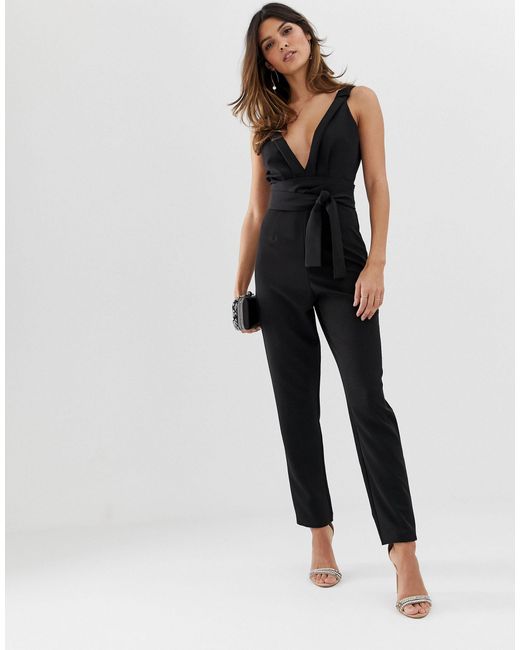 black wrap front jumpsuit