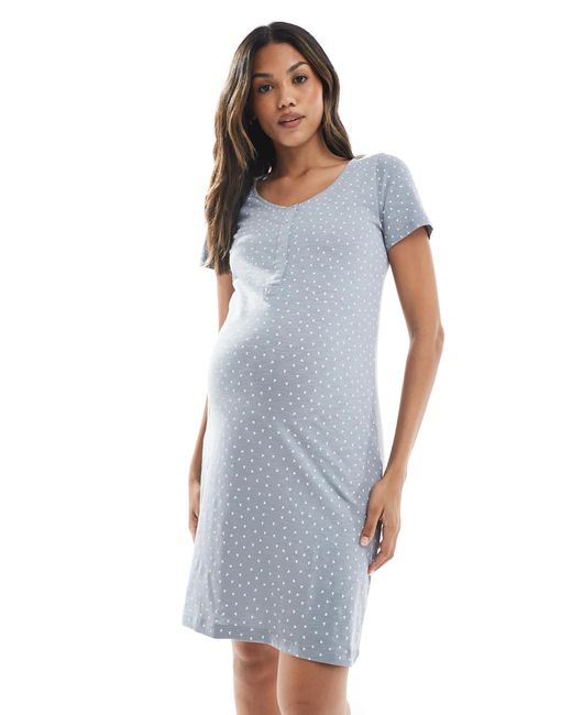 Mama.licious Blue Mamalicious Maternity Heart Print Nightgown With Nursing Function