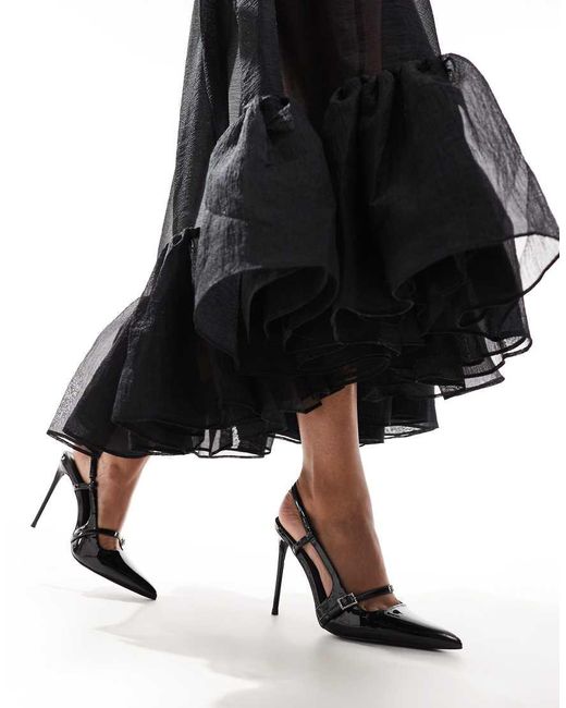 Public Desire Black Forget Me Not Sling Back Pointed Heeled Shoes