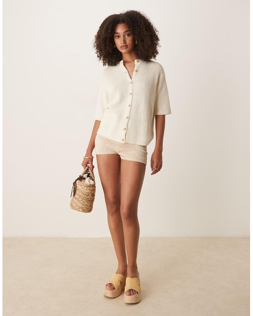 ASOS Natural Short Sleeve Boucle Cardigan