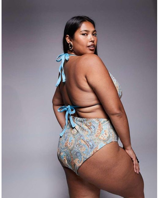 ASOS Black Asos Design Curve Sarah High Apex Triangle Bikini Top