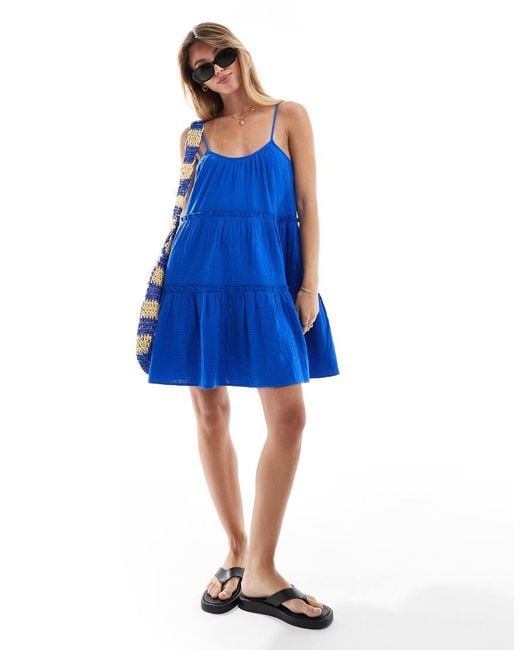 New Look Tiered Strappy Sundress in Blue Lyst UK