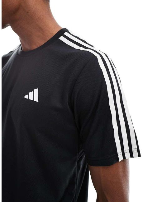 Adidas Originals Black Adidas Training Essential 3 Stripe T-shirt for men