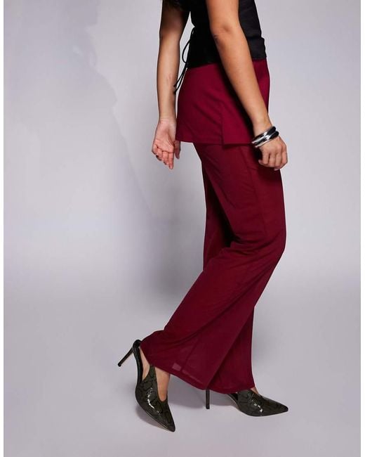 ASOS Red Mixed Fabric Mesh Trouser With Tie Side Skirt Overlay