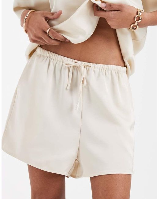 Pretty Lavish White Satin Drawstring Shorts