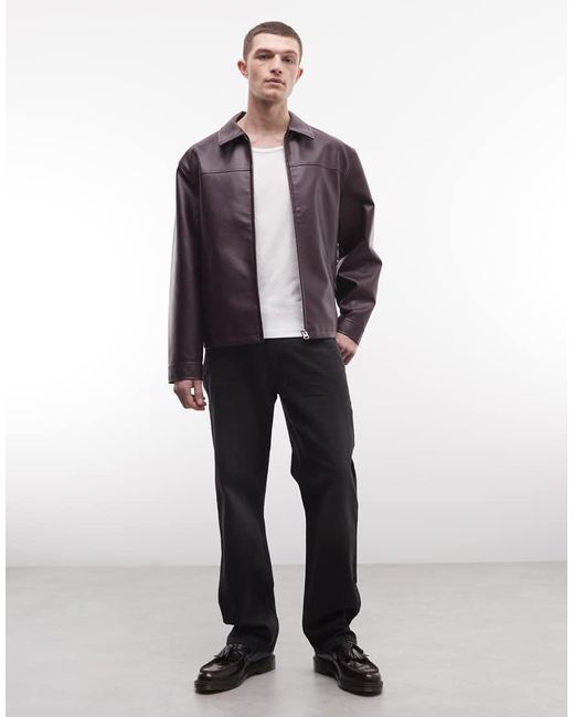ASOS Purple Faux Leather Harrington Jacket for men