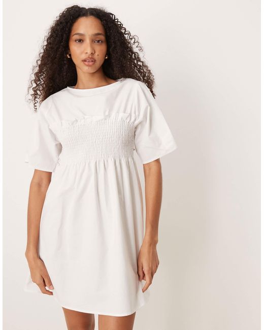 ASOS Natural Shirred Babydoll Trapeze Mini Dress