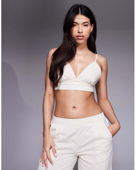 Missy Empire White Linen Look Cropped Cami Bralette Co-Ord