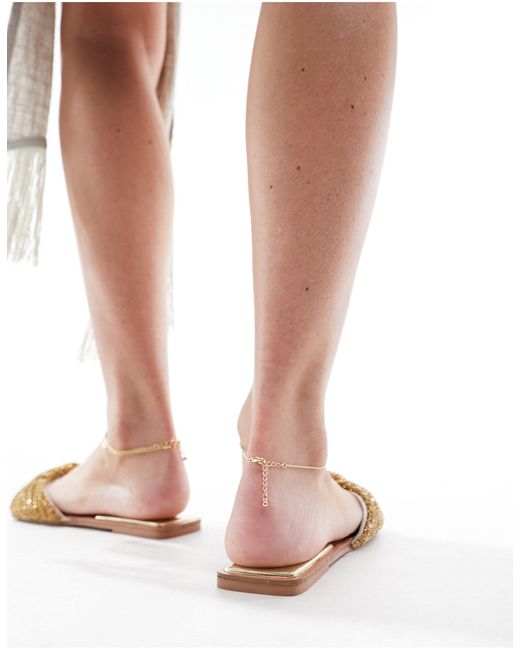 Sandalias doradas planas con pala con abalorios kenya SIMMI de color Pink
