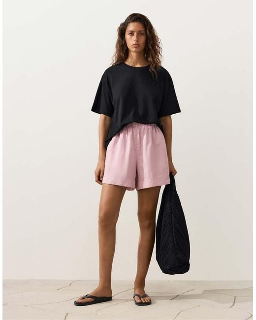 Oysho Pink 100% Linen Shorts