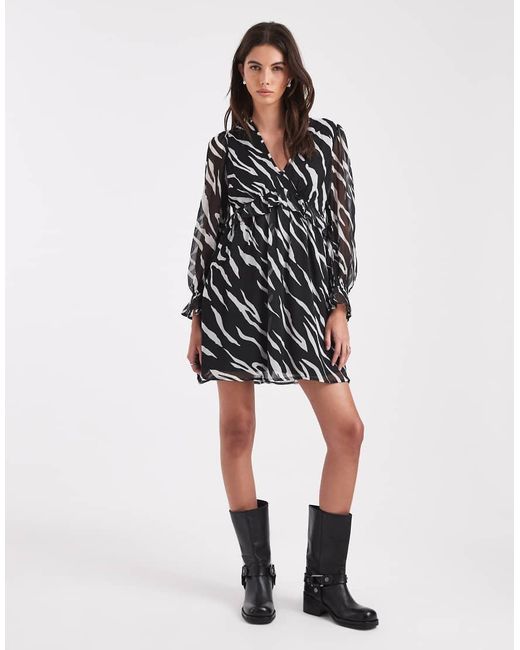 Wednesday's Girl White Wednesdays Girl Multi Print V Neck Ruffle Dress