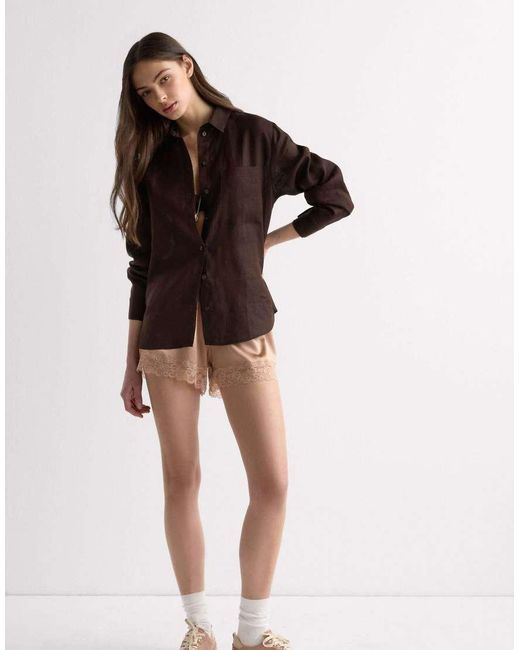 Intimissimi Brown The Pure Linen Plain-Weave Linen Shirt