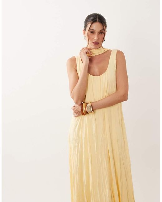 ASOS Natural Crinkle Scoop Neck Maxi Dress With Scarf Detail