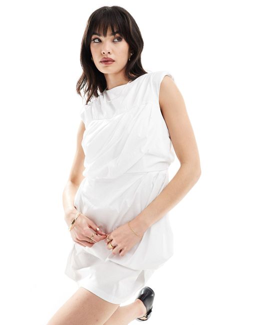 ASOS White Drape Detail Cotton Mini Dress With Tie Back