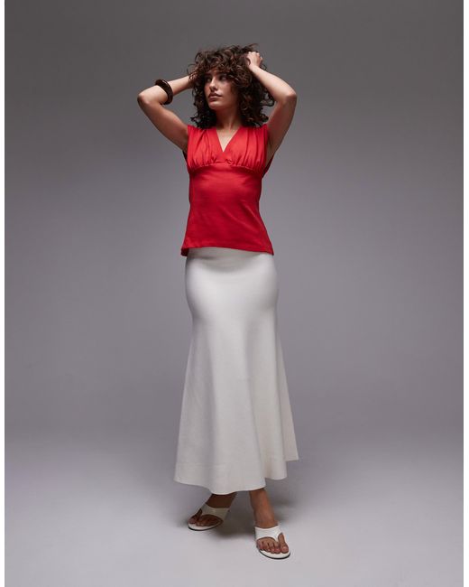 Top sans manches structuré à col v TOPSHOP en coloris Red