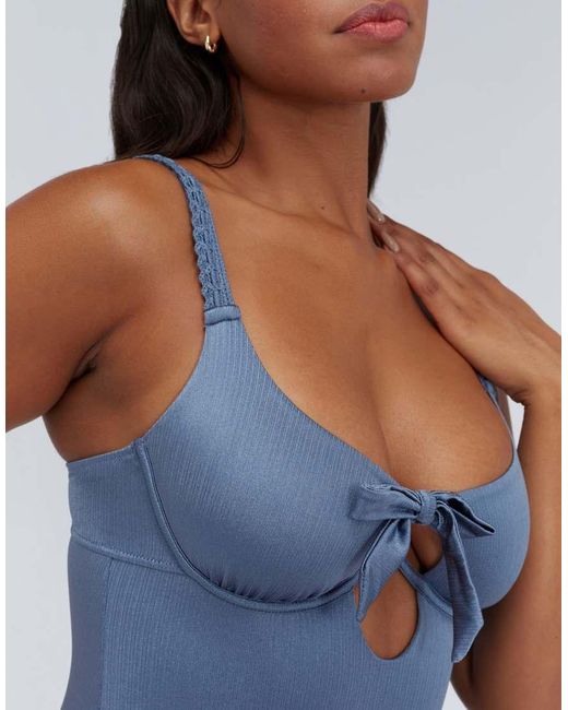 Boux Avenue Blue Ibiza Broderie Swimsuit Summer Luxury Underwired Swimwear