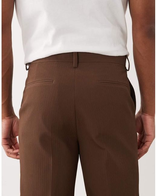 ASOS Brown Tailored Tapered Comfort Ribbed Trousers for men