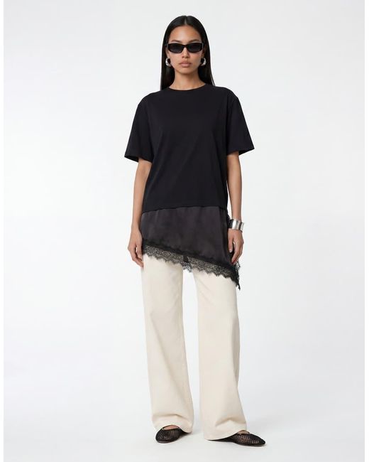 Noisy May Blue Oversized Asymmetric T-Shirt With Satin Detail