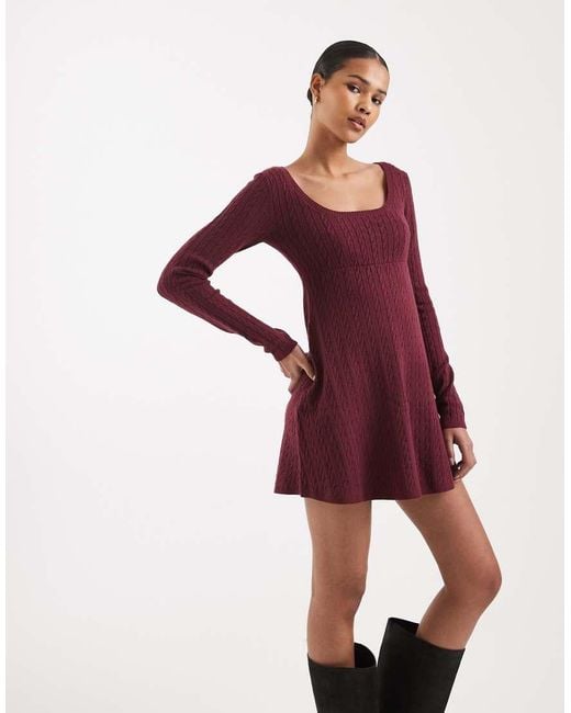 Hollister Red Tie Back Babydoll Sweater Mini Dress