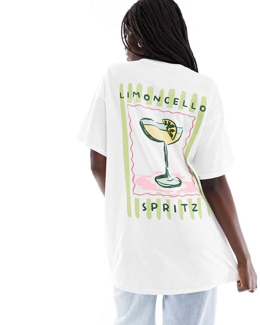 Miss Selfridge White Oversized Limoncello Stripe Graphic Tee