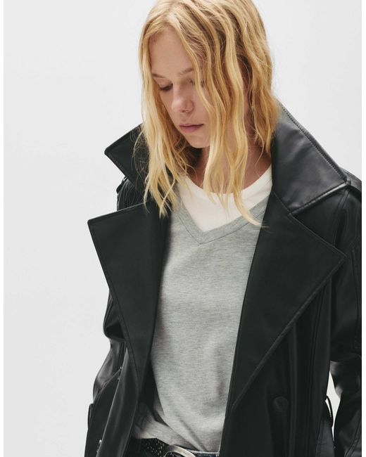 Pull&Bear Black – trenchcoat aus kunstleder