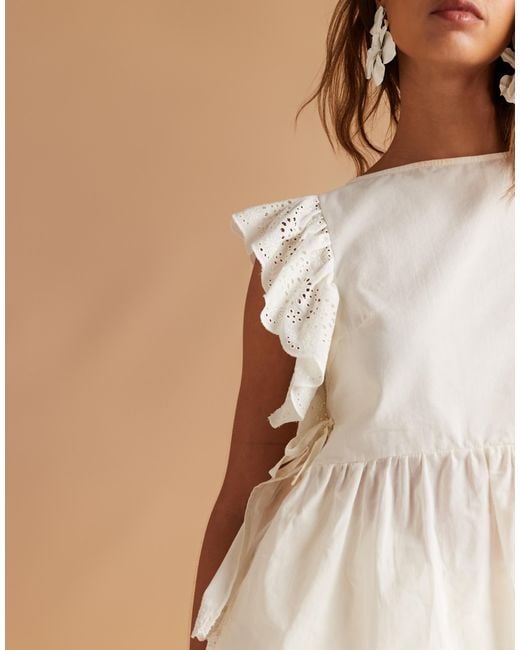 ASOS Natural Cotton Tie Side Lace Trim Top