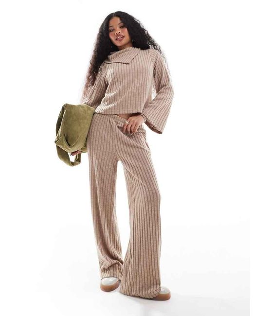 Vero Moda Top Van Geribbelde Jersey Met Omgeslagen Hals in het Brown