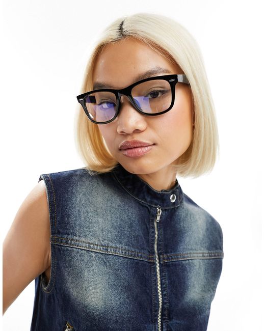 ASOS Clear Lens Square Glasses With Blue Light Lens