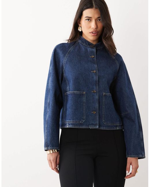 ARKET Blue Denim High Neck Bomber Jacket