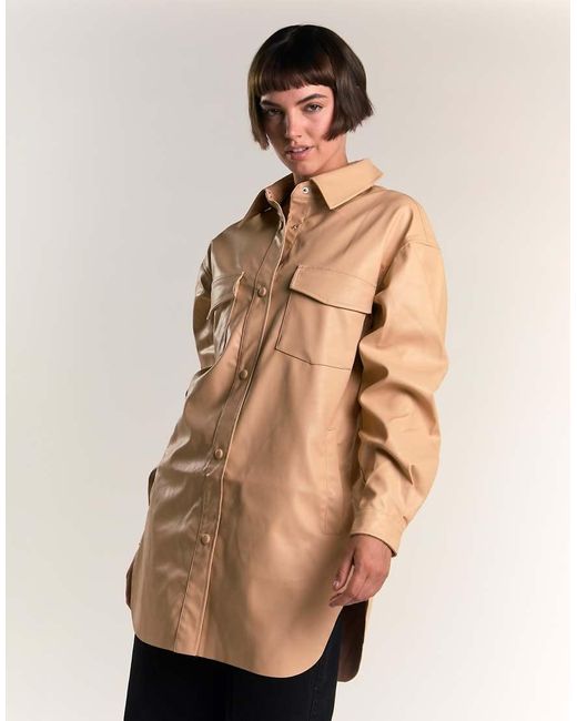 NARRATED Natural Pu Button Front Shirt