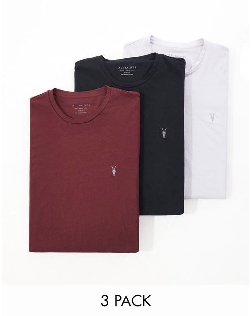Tonic - confezione da 3 t-shirt rossa, grigia e nera di AllSaints in Red da Uomo