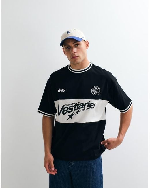 ASOS Blue Oversized Cut And Sew T-shirt With Blocked Soccer Graphic for men