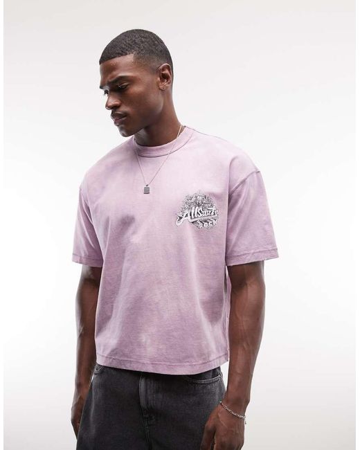AllSaints Pink Avalon Short Sleeve Graphic Logo T-shirt With Back Print for men