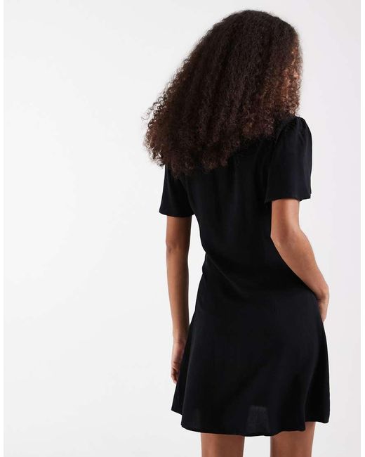 Vero Moda Black Easy Joy Short Sleeve Bow Front Mini Dress