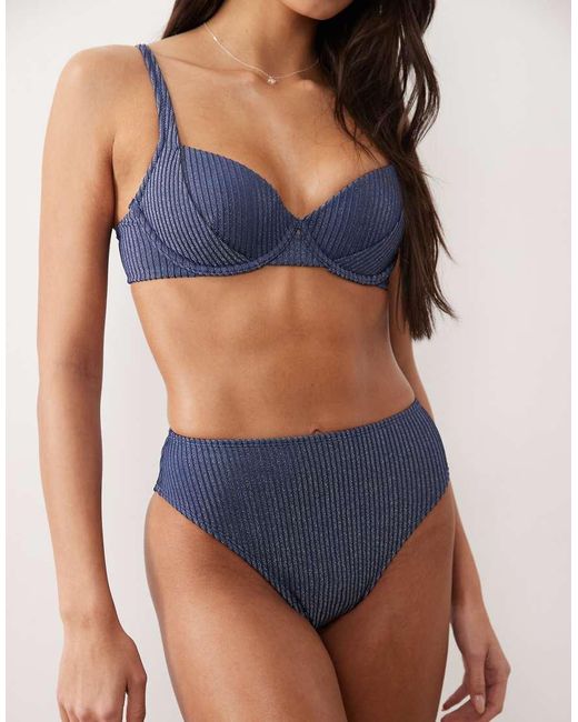 ASOS Blue Riddy Azores Glitter Rib High Waist High Leg Bikini Bottom