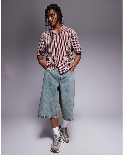 Bermuda long en jean avec plis - bleu délavé ASOS pour homme en coloris Gray