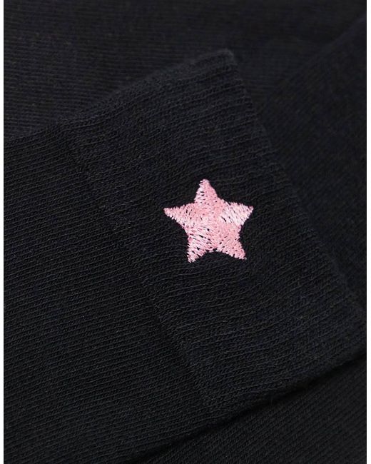 Pieces Black 3 Pack Pink Embroidered Socks