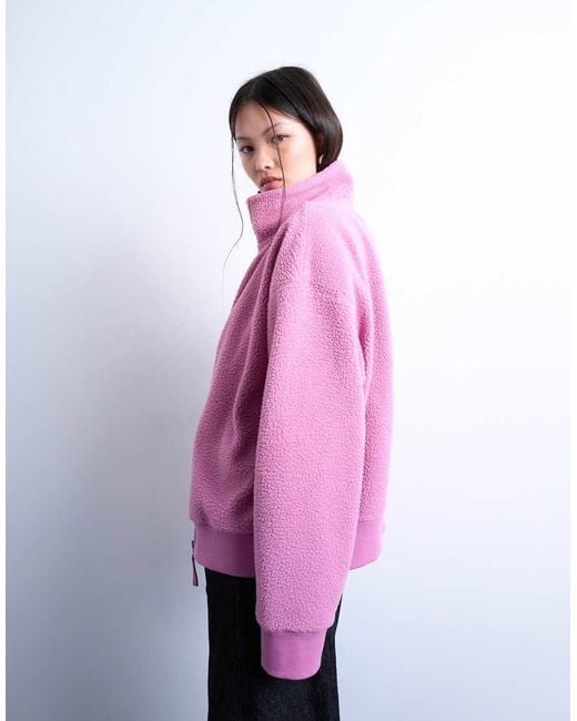 TOPSHOP Pink Borg Funnel Zip Through