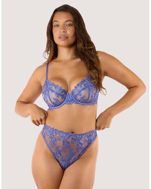 Playful Promises Blue Eva Space Dust Embroidery High Waist Thong
